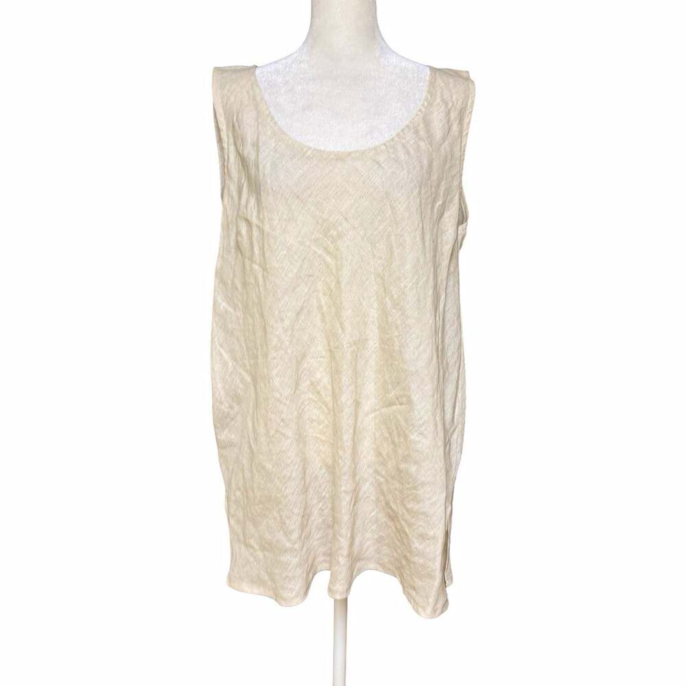 Sartoria Saracena Beige Linen Woven Scoop Neck Sleeveless Tank Top XXL